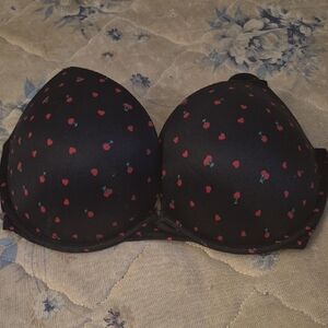 Victoria's Secret Black Bra with Red Cherry Pattern